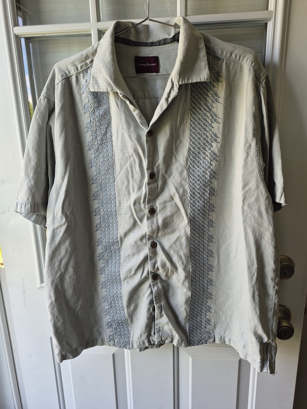 Tommy Bahama Light Gray Silk Blend Short-Sleeve Camp Shirt